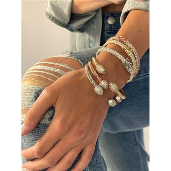 18K Gold Plated Crystal Cable Bangle Bracelet For Women - Cuff Bangle Bracelet - Picture 4 of 7